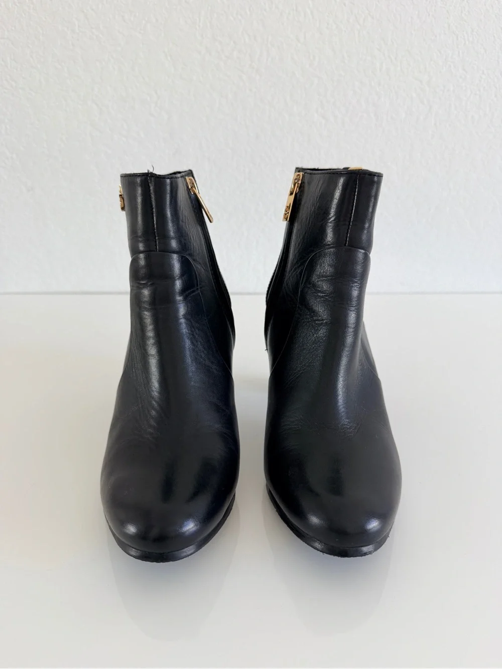 Tory Burch Black Leather Ankle Booties with Gold Hardware